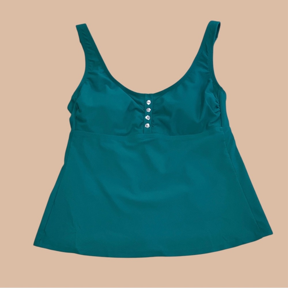 Time and Tru Green Tankini Swim Top with Button Detail, size Medium (8-10)